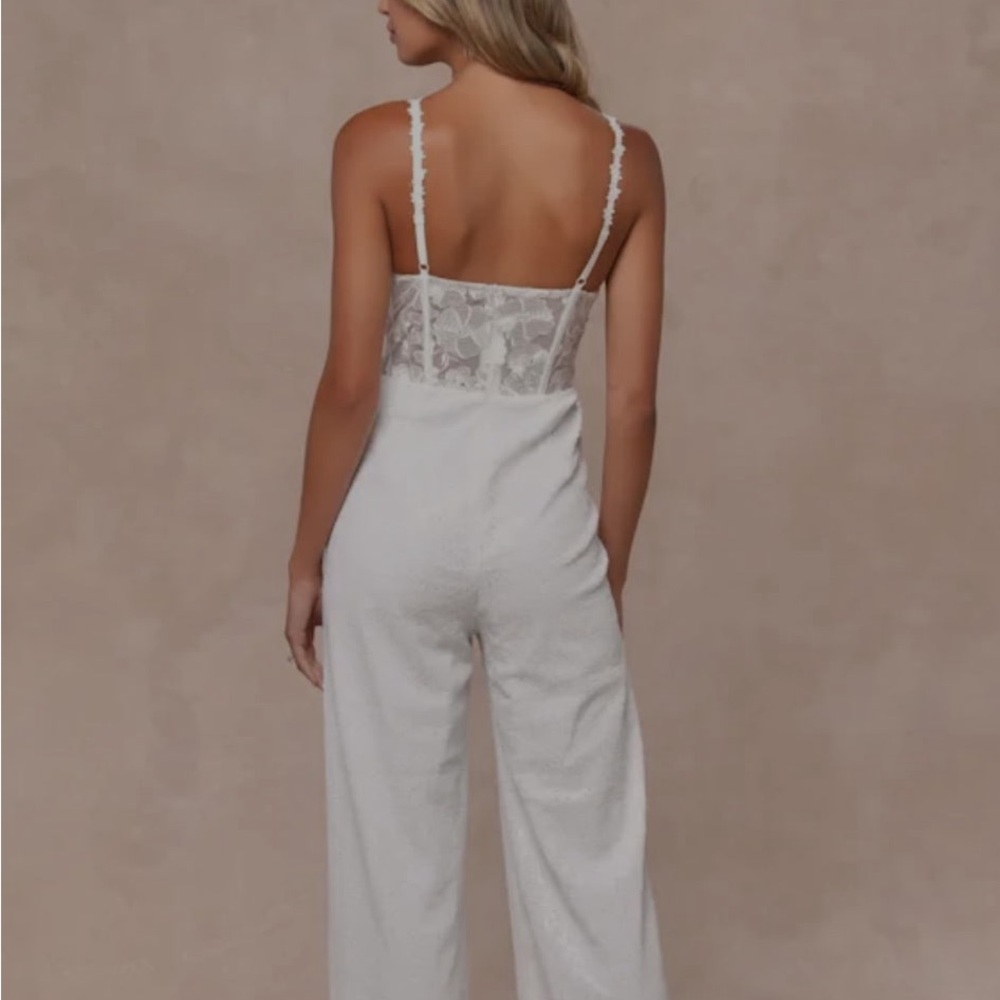 Lulus size XS BWT white sparkle jumpsuit - Picture 3 of 12